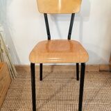 Series of 4 wooden and metal school chairs