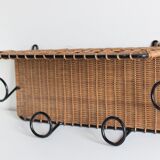 Coat rack 4 hooks in vintage rattan
