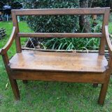 Ancient chestnut bench with armrests, late 19th century
