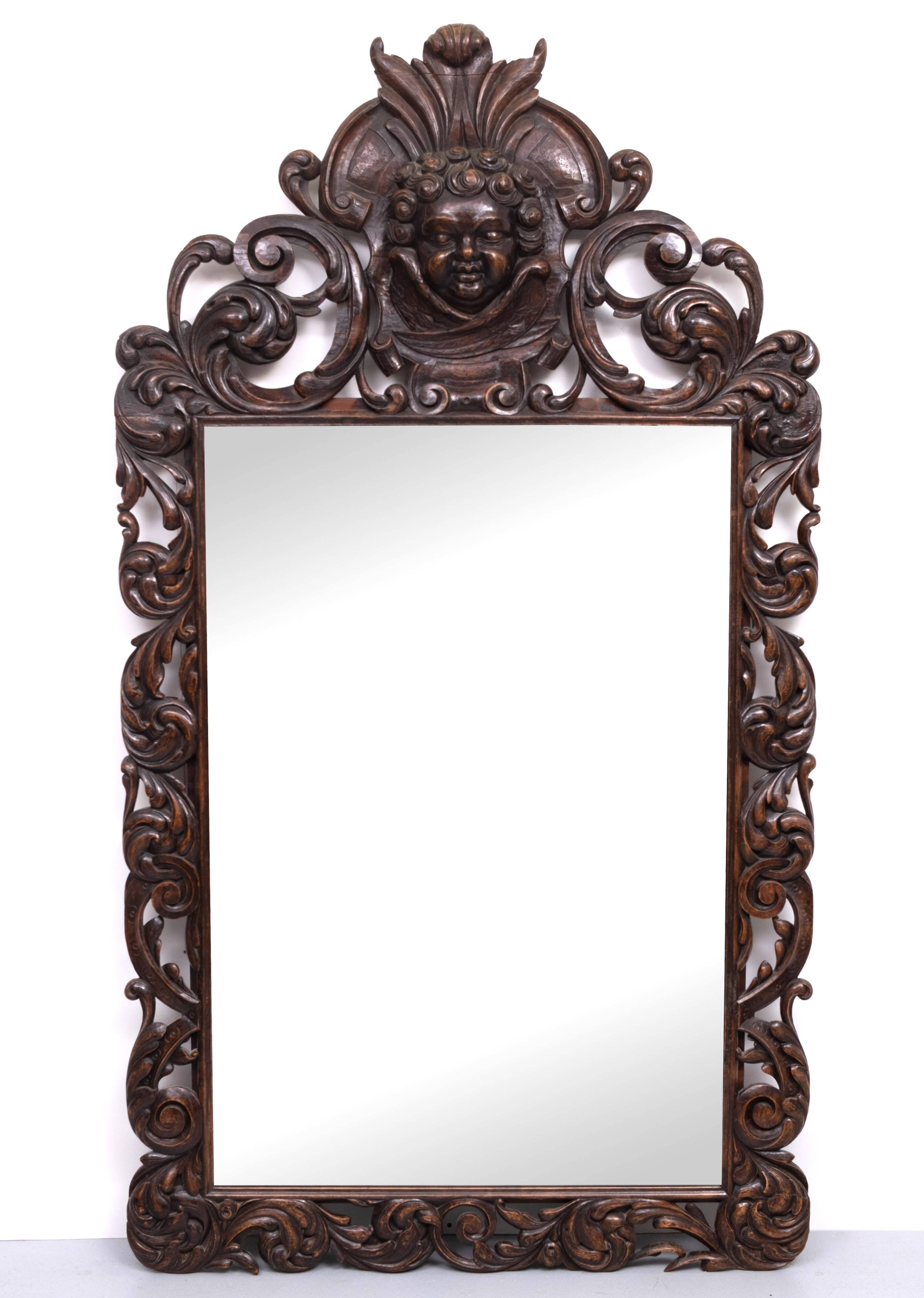 Impressive Monumental 18 Century Antique Cherub Oak mirror Holland