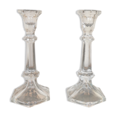 Paire de bougeoirs anciens en verre transparent