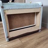 Pair of vintage bedside tables in celadon velvet