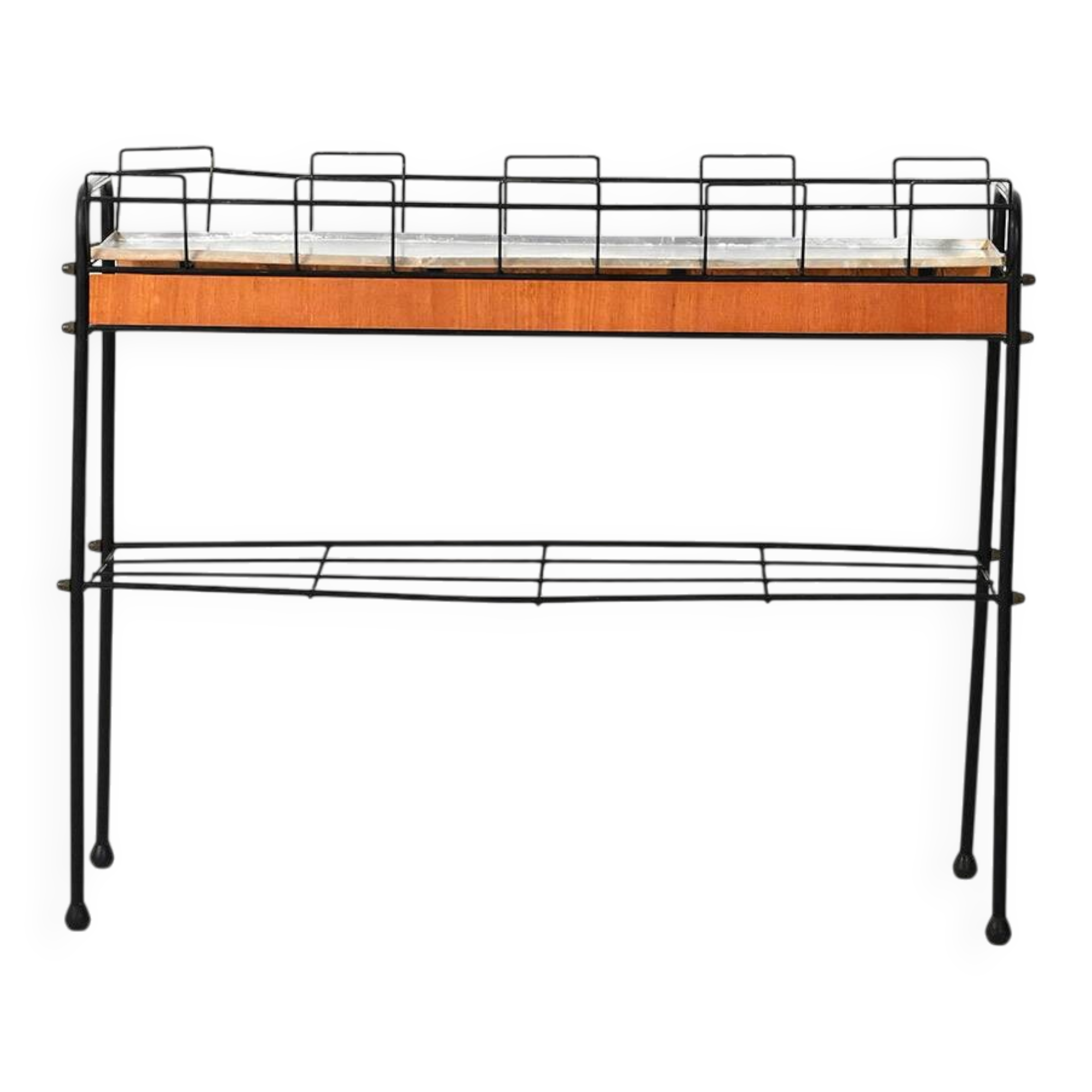 Métal noir scandinave et support de plante en teck