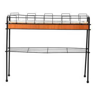 Scandinavian black metal and teak plant stand