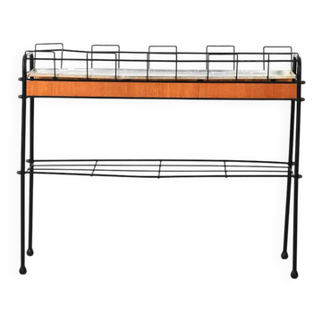 Métal noir scandinave et support de plante en teck