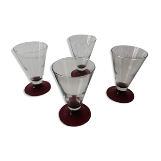 Set de 4 verres à vin original pied fumé rouge Luminarc design années 70