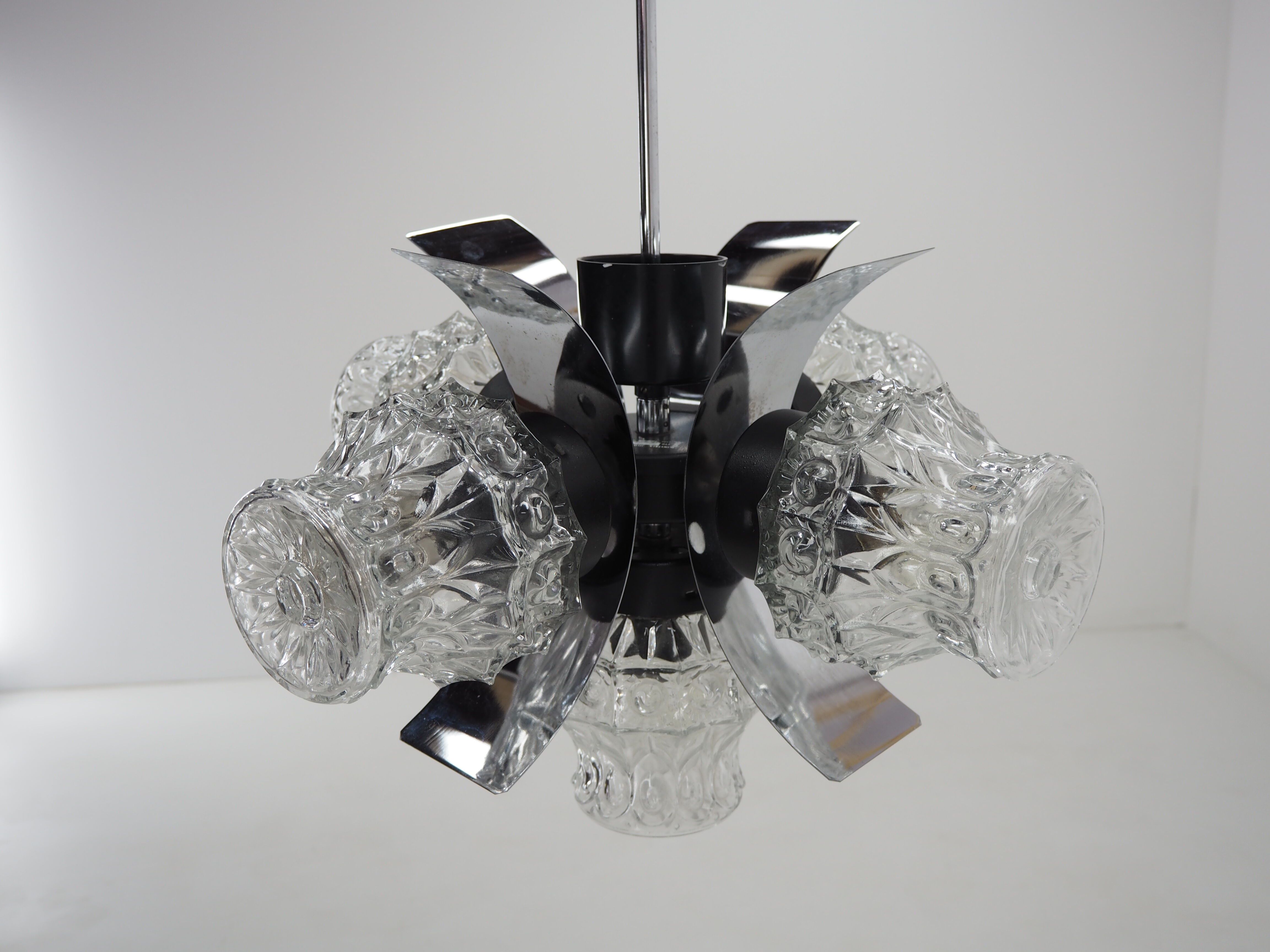 Chrome and glass chandelier, Czechoslovakia, 1960