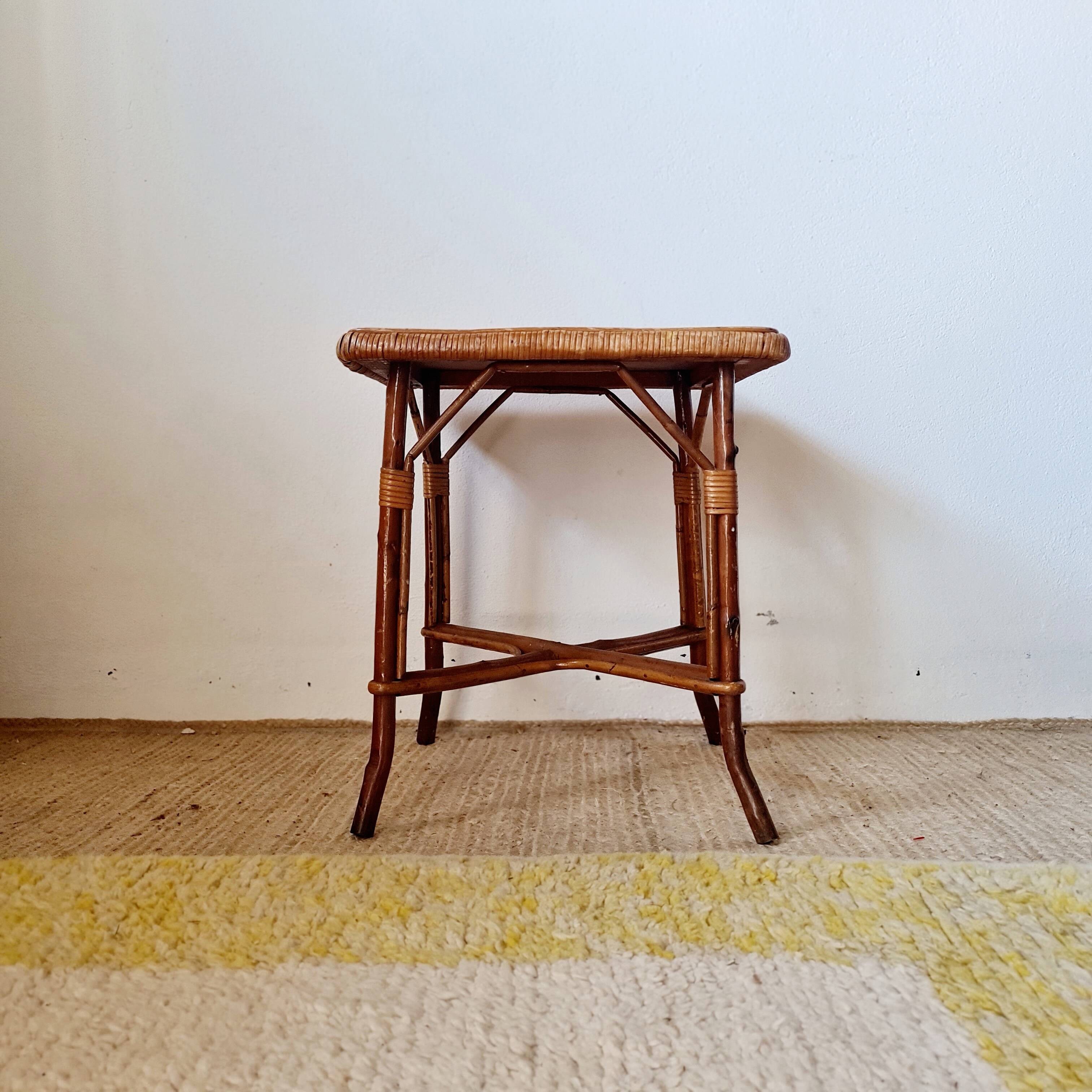 Vintage rattan side table or coffee table – 1960s Riviera style