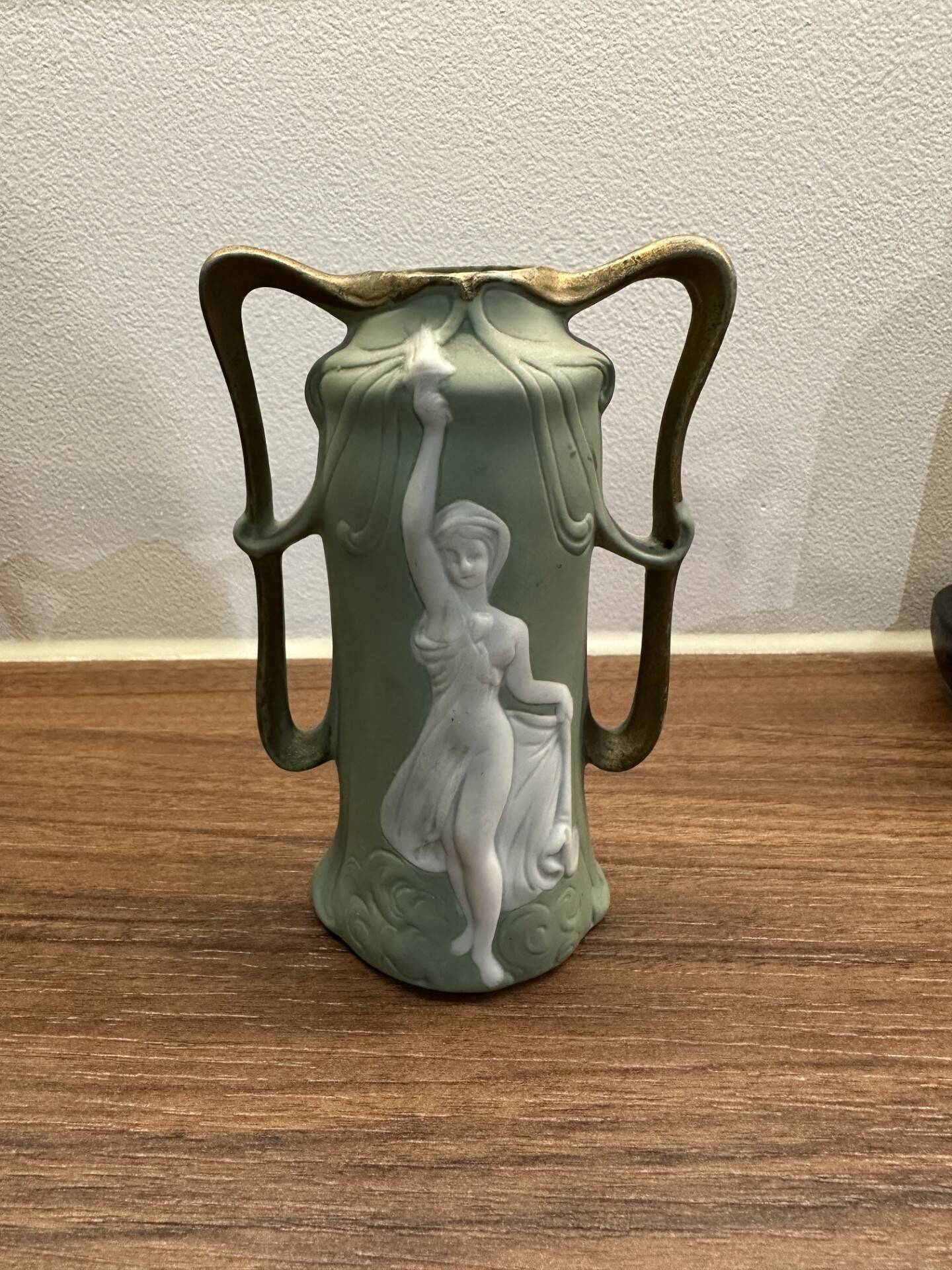 Small green Wedgwood vase art nouveau decor