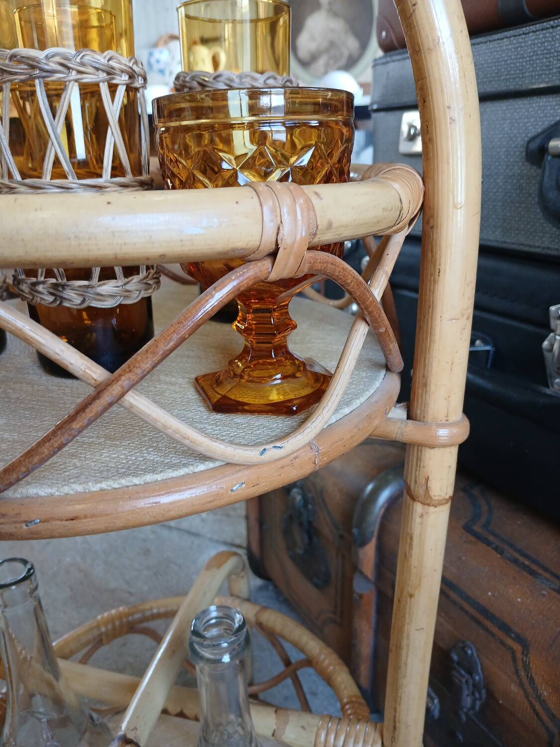 Vintage rattan bottle holder/server