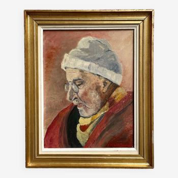 Tableau ancien peinture huile sur toile portrait homme signé Y. Mercier Contart