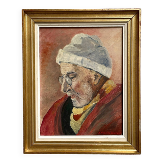 Old painting oil on canvas portrait of man signed Y. Mercier Contart