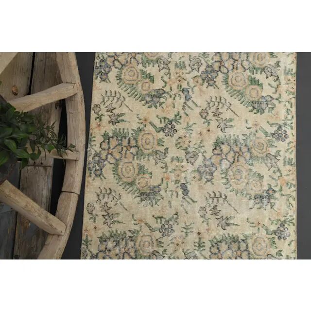 1970s Vintage Turkish Hand-Knotted Wool Cotton Tan Runner Rug 93x287