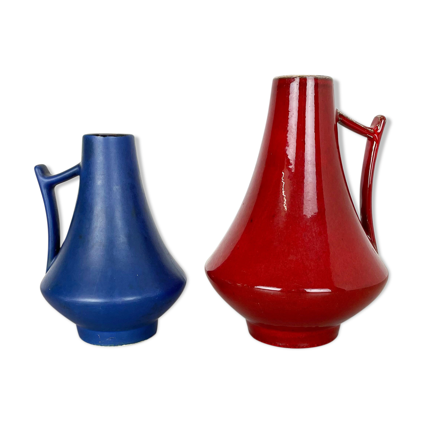 Set of two pottery fat lava vases "black-red" by Jopeko, Germany, 1970s modern