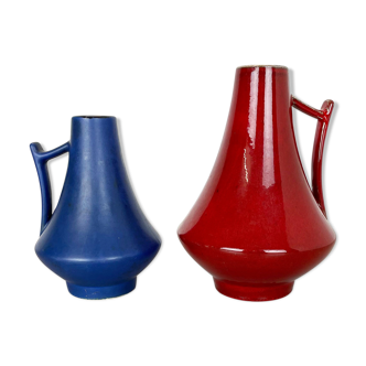 Set of two pottery fat lava vases "black-red" by Jopeko, Germany, 1970s modern