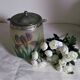 Art Nouveau Opal Glass Biscuit Jar: Hand-Painted Iris, French Candy Jar