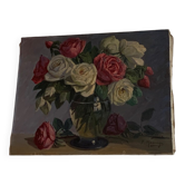 Painting the bouquet of roses, oil on canvas, signed Paul Marengo, art deco