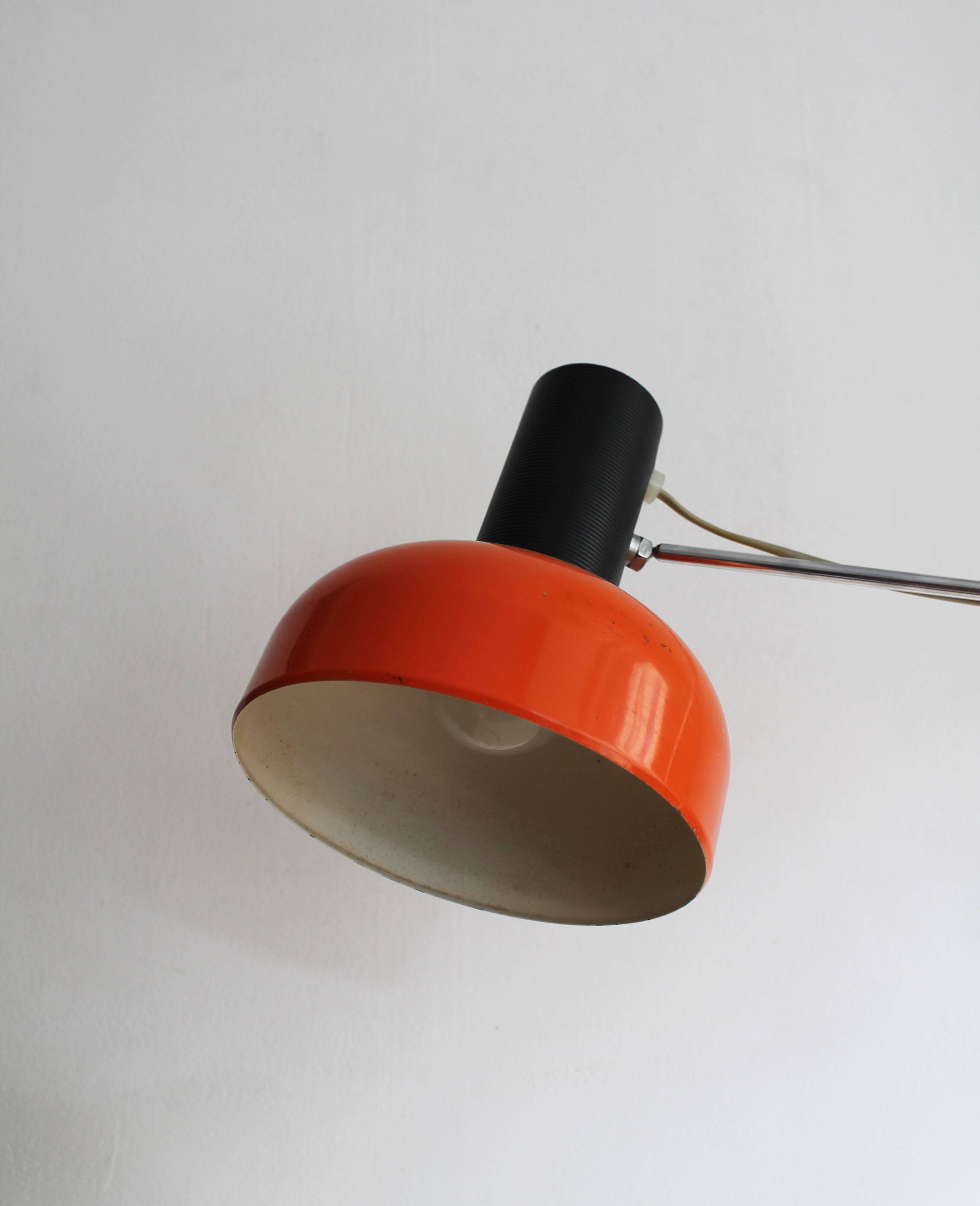 1970s Czechoslovak Orange Clamp Lamp by NAPAKO