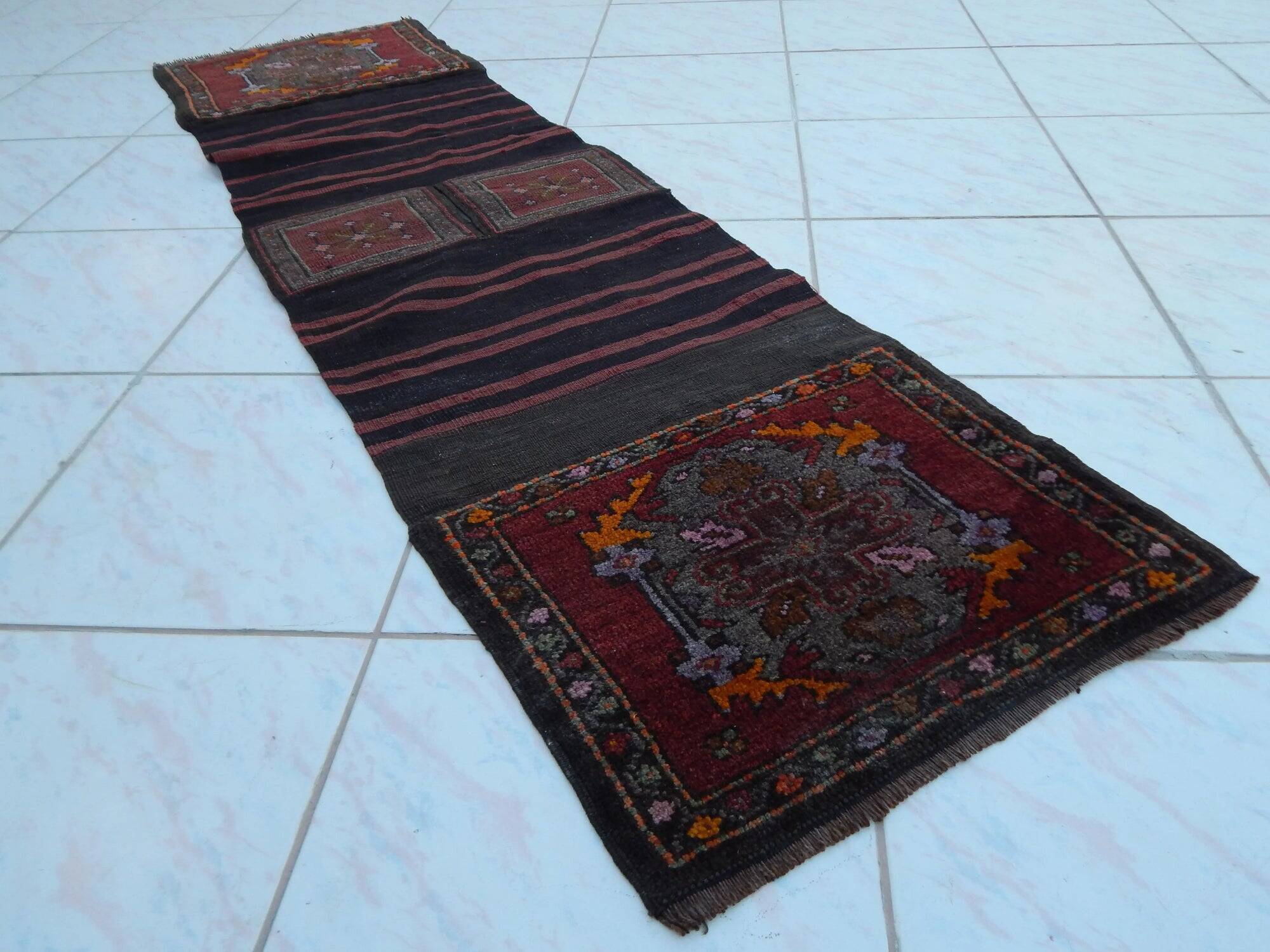 Vintage Turkish hallway rug 49x180 cm