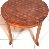 Table basse ronde style Louis XVI marqueterie en damier de cubes, époque XIXè