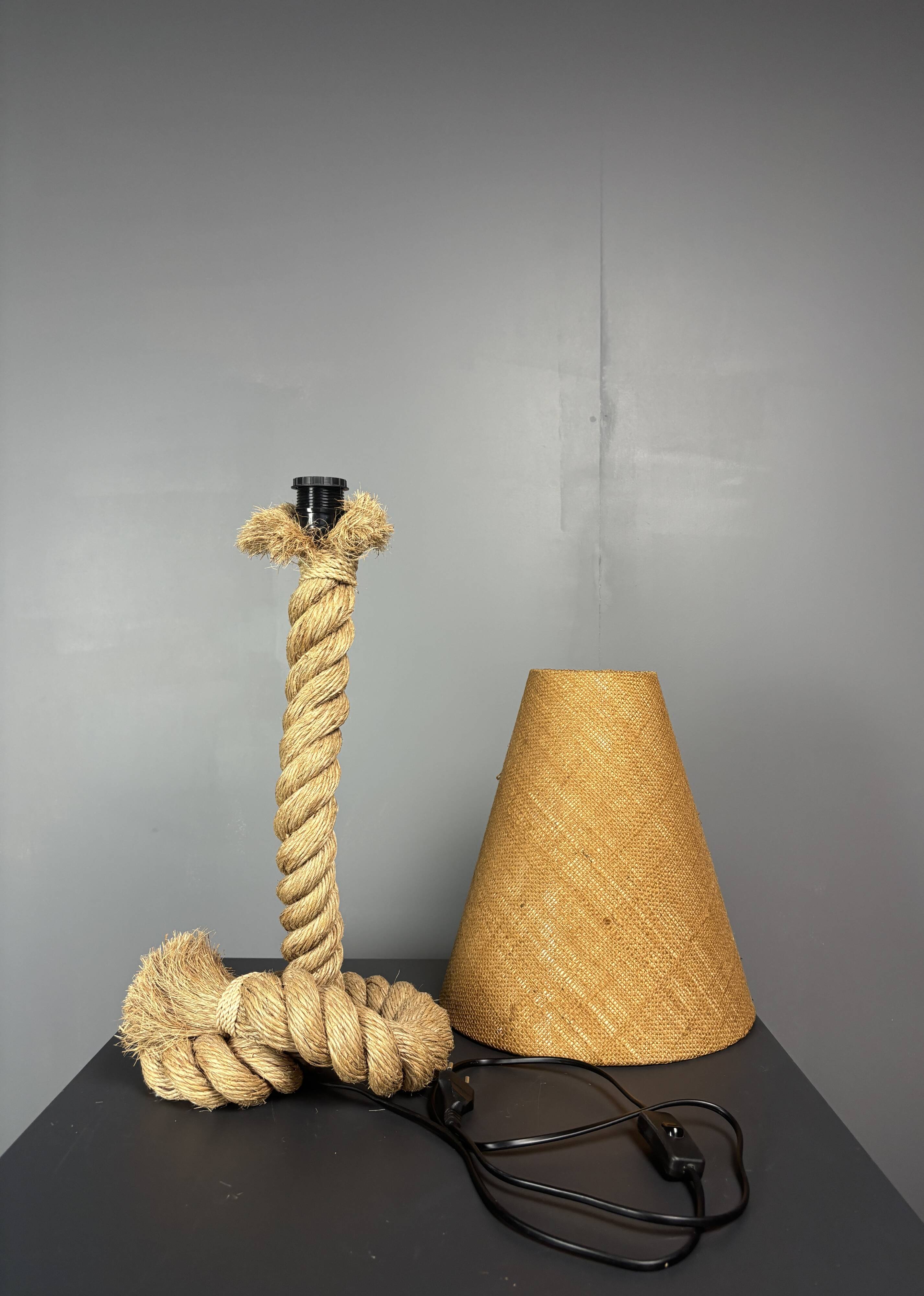 Mid-Century Brutalist Rope Table Lamp in the style of Audoux & Minet