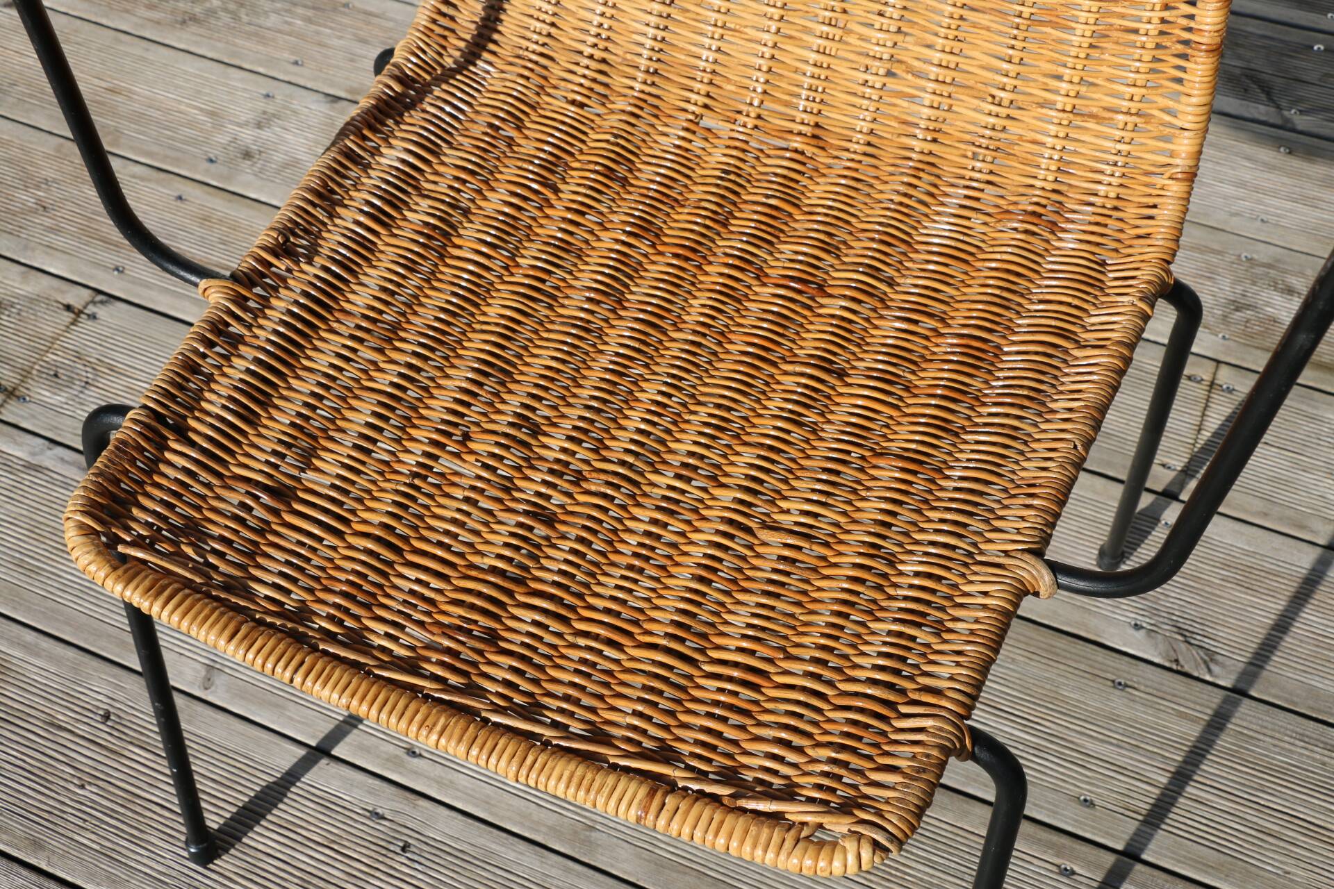Rattan and steel armchair