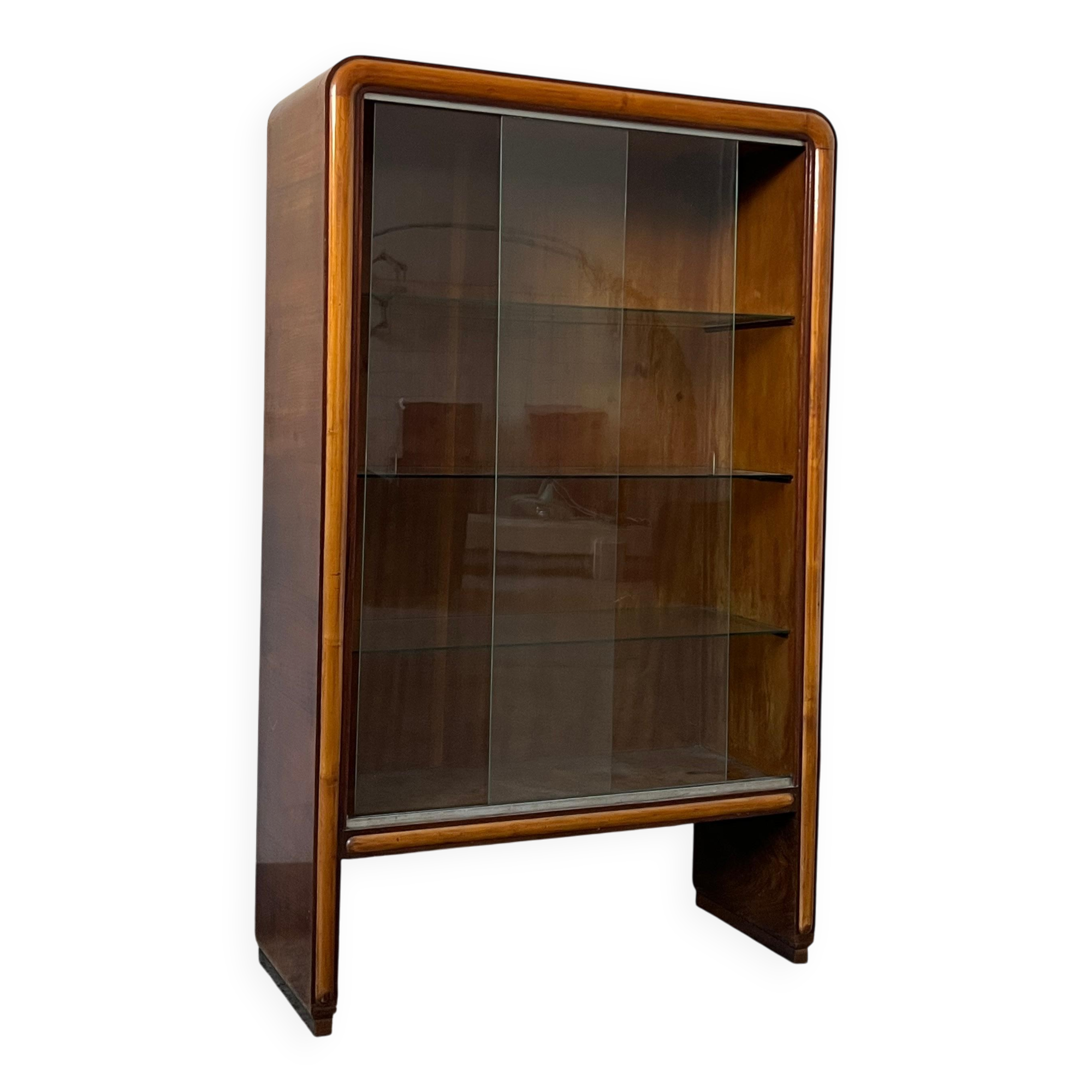 1940's Italian cabinet credenza bar display with glass door art deco style