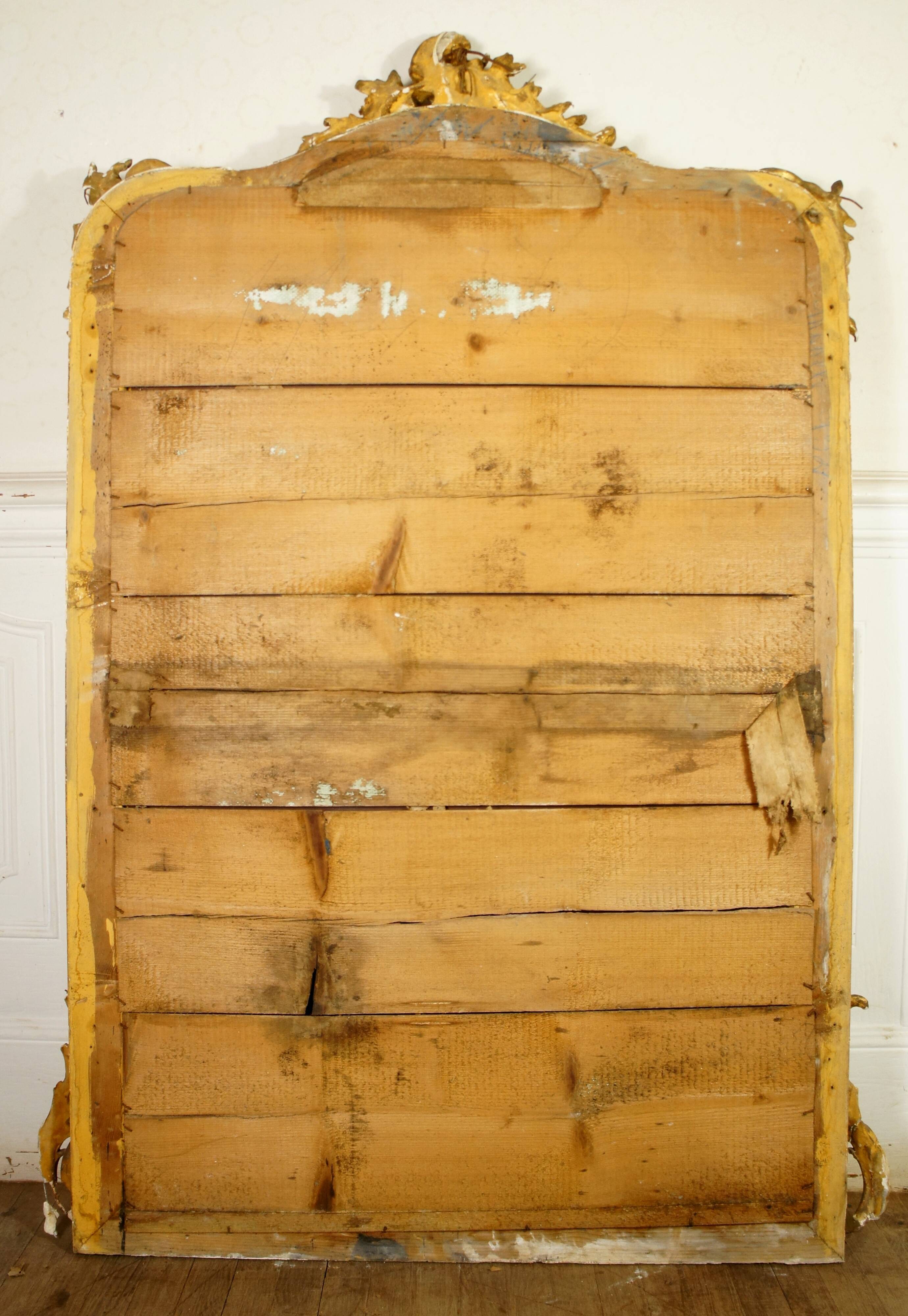 Miroir de style Louis XV doré feuille d'or, XIXe siècle - 142x90