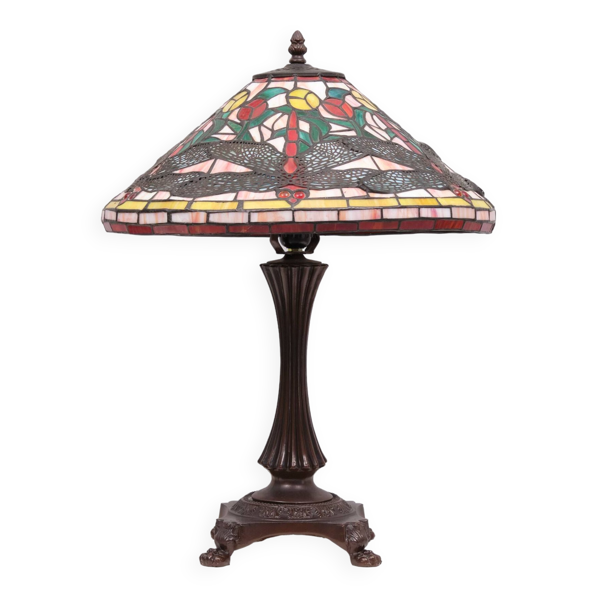 Tiffany style stained Glass Dragonfly Table lamp 1980s