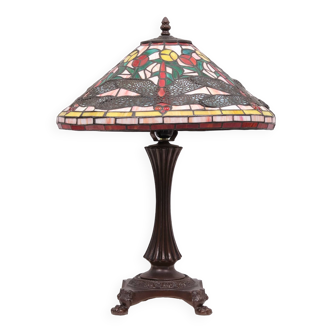 Tiffany style stained Glass Dragonfly Table lamp 1980s