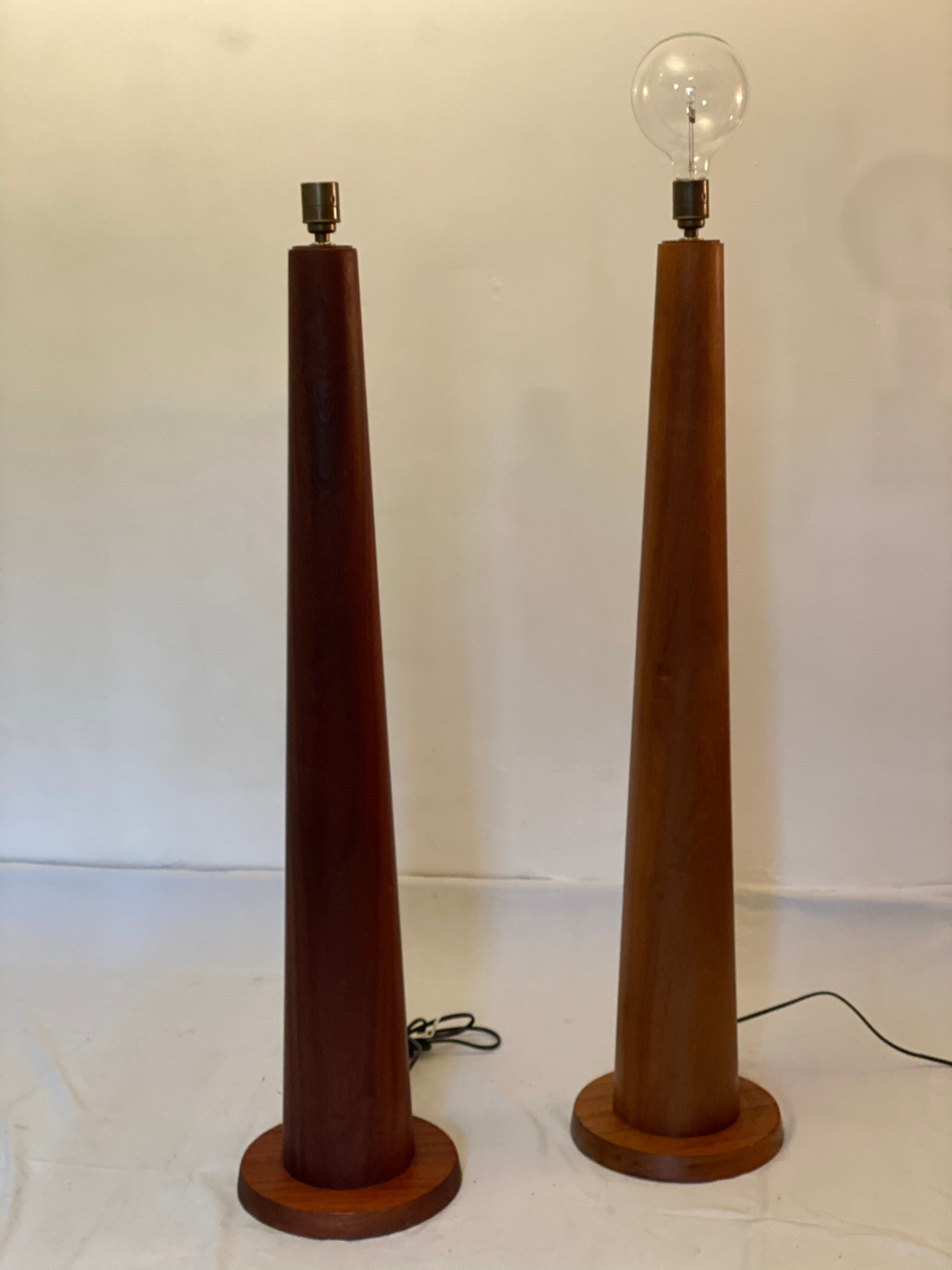 Pair of Bespoke Massive Teak Floor Lamps