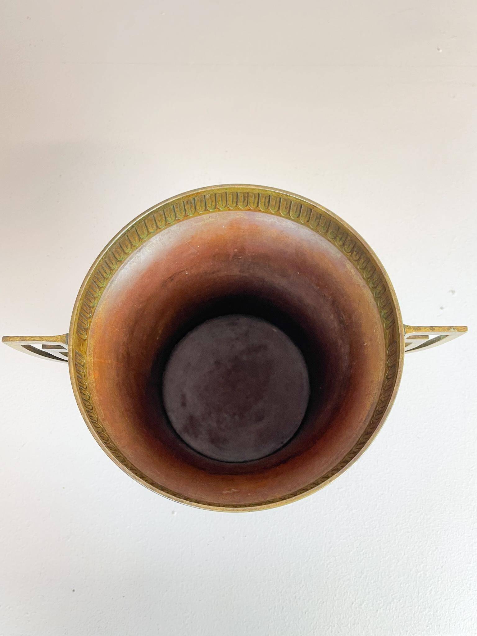 Art Deco champagne cooler in copper and brass with relief patterns, Sweden, 1930s.