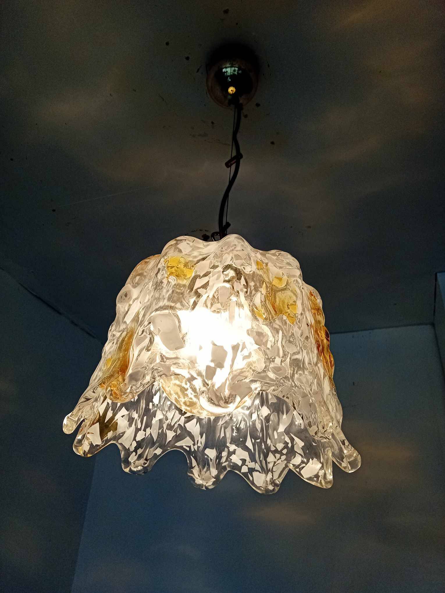 70's glass bell pendant light