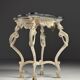 French side table hand-carved wood with marble top