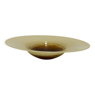 XL Murano Glass Round Fruit Bowl Table Plate Yellow Brown Italian Vintage