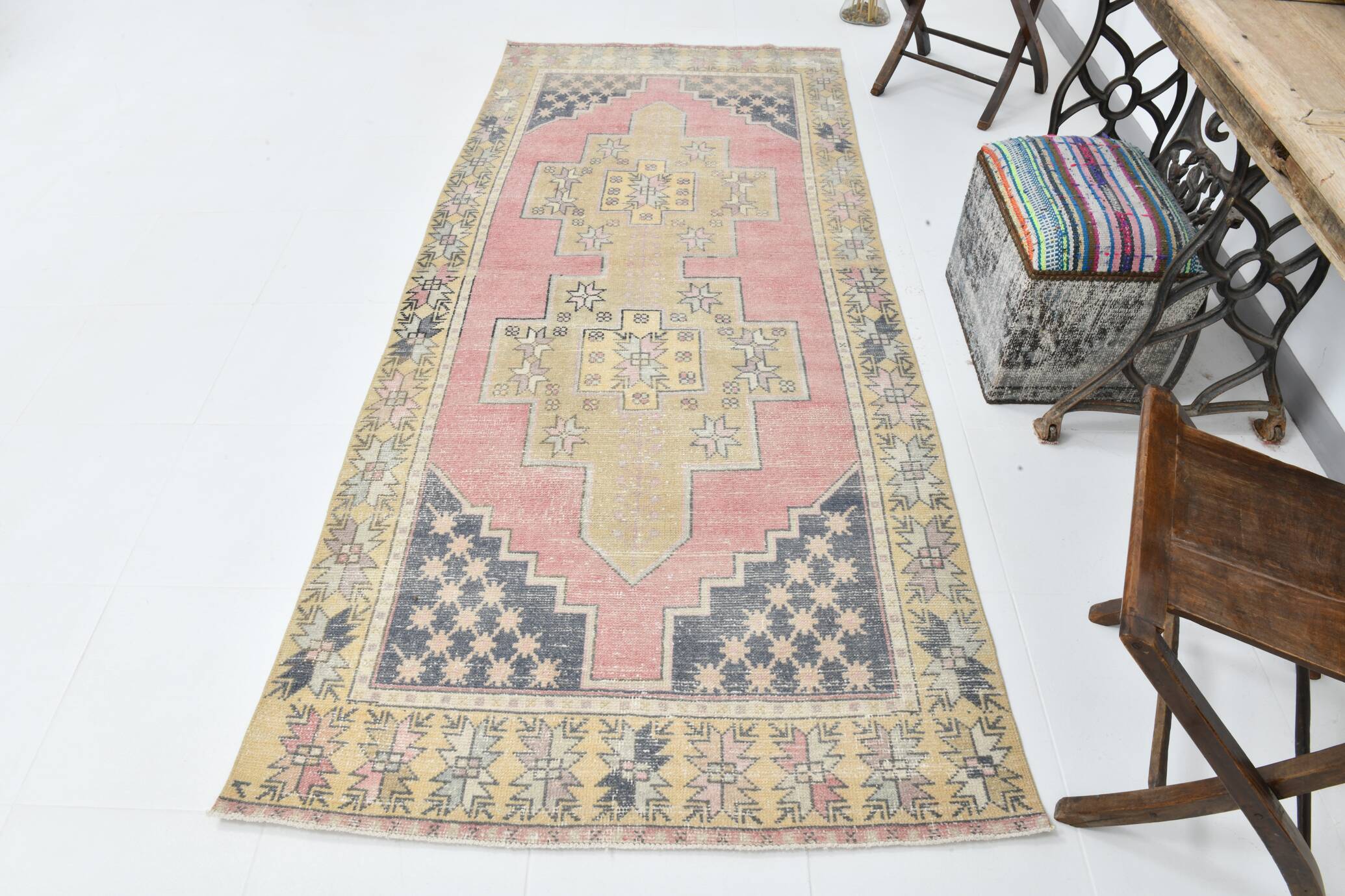 4x8 Red & Yellow Small Persian Rug, 118x270Cm SK 17615