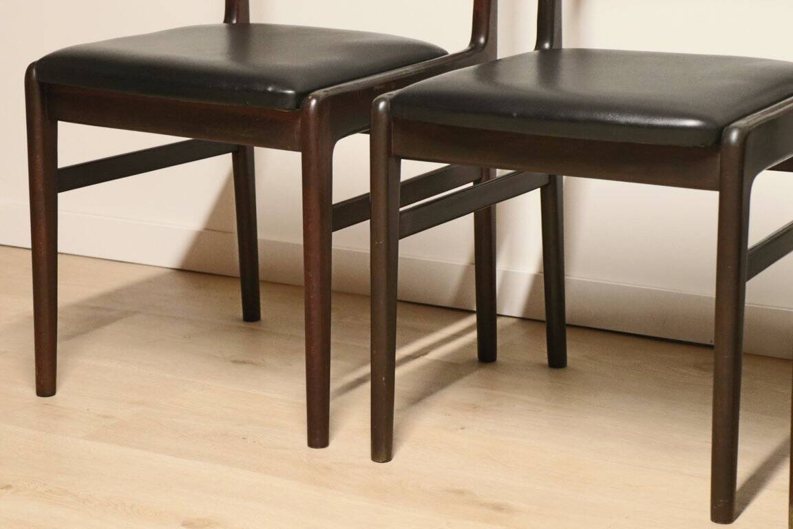 Set of 4 vintage chairs in teak and imitation leather, 1960s