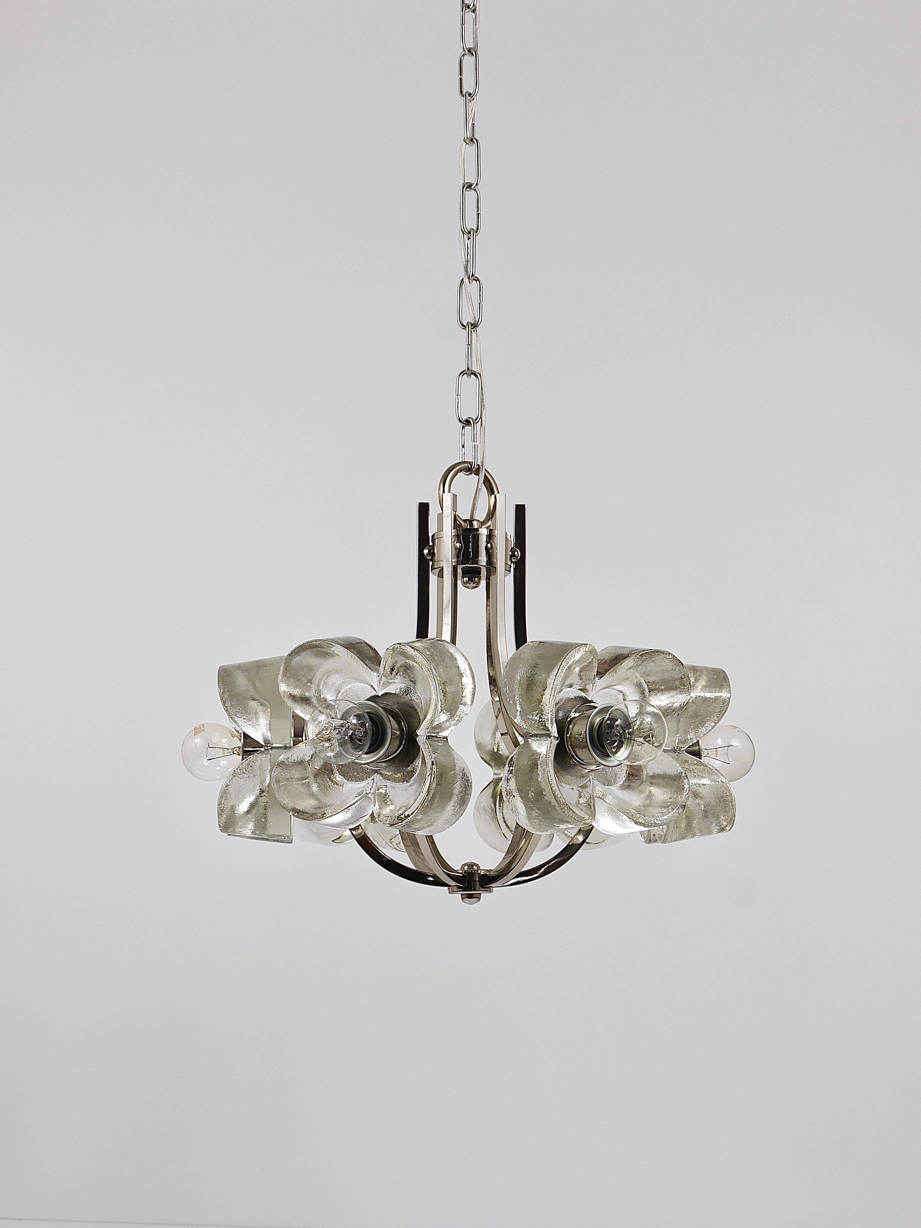Crystal Glass Flower Pendant Light in Kalmar Style by Sische, Germany, 1970s
