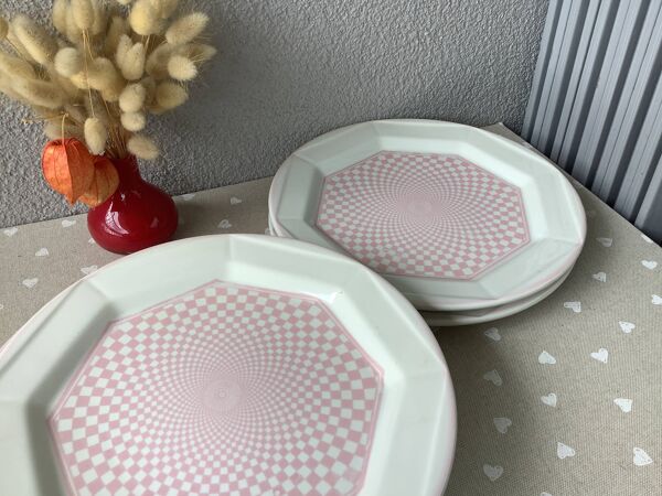 Assiettes San Marciano vichy psychédélique rose - rare