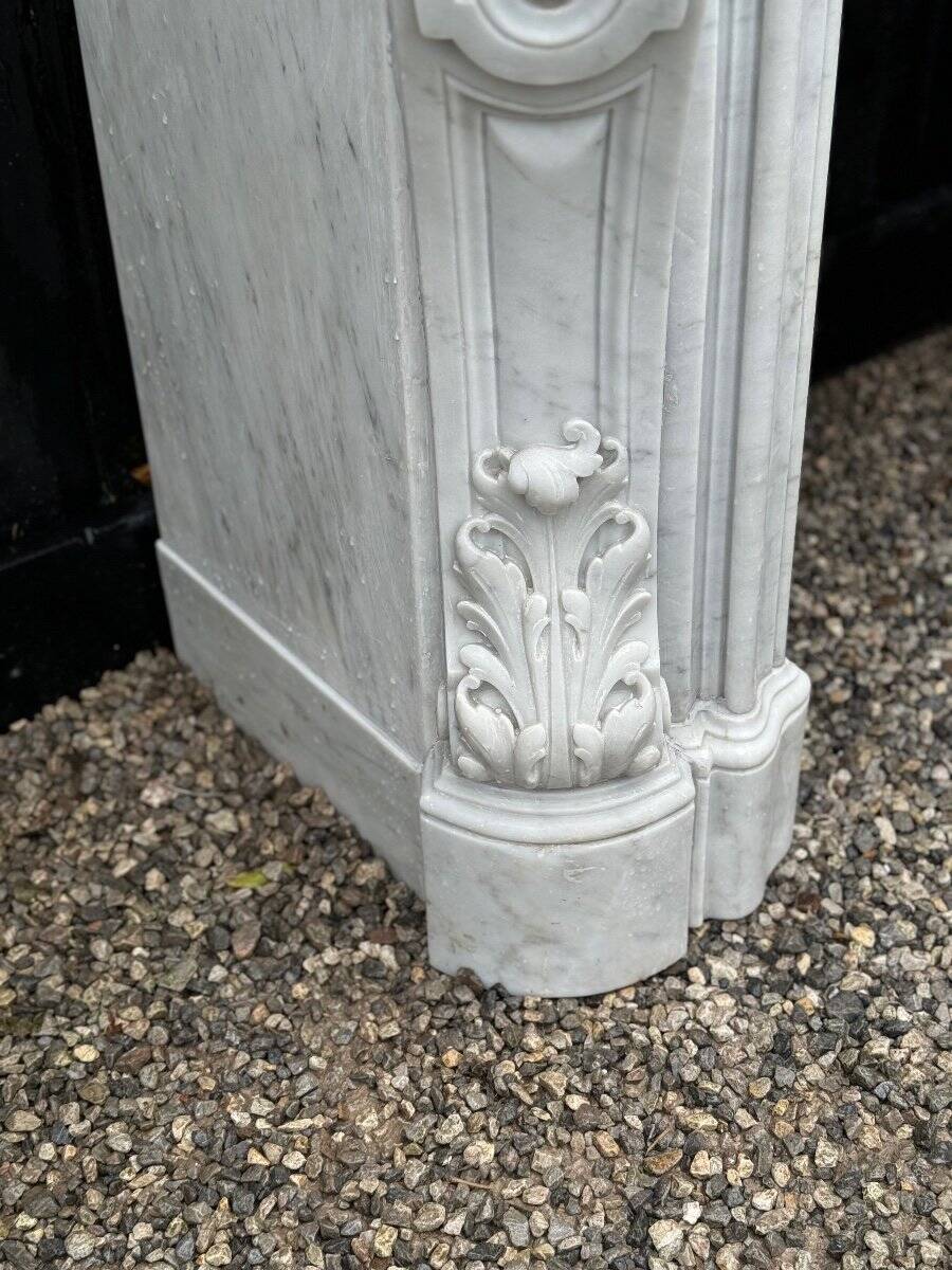 Imposing louis xv style fireplace in white carrara marble circa 1880