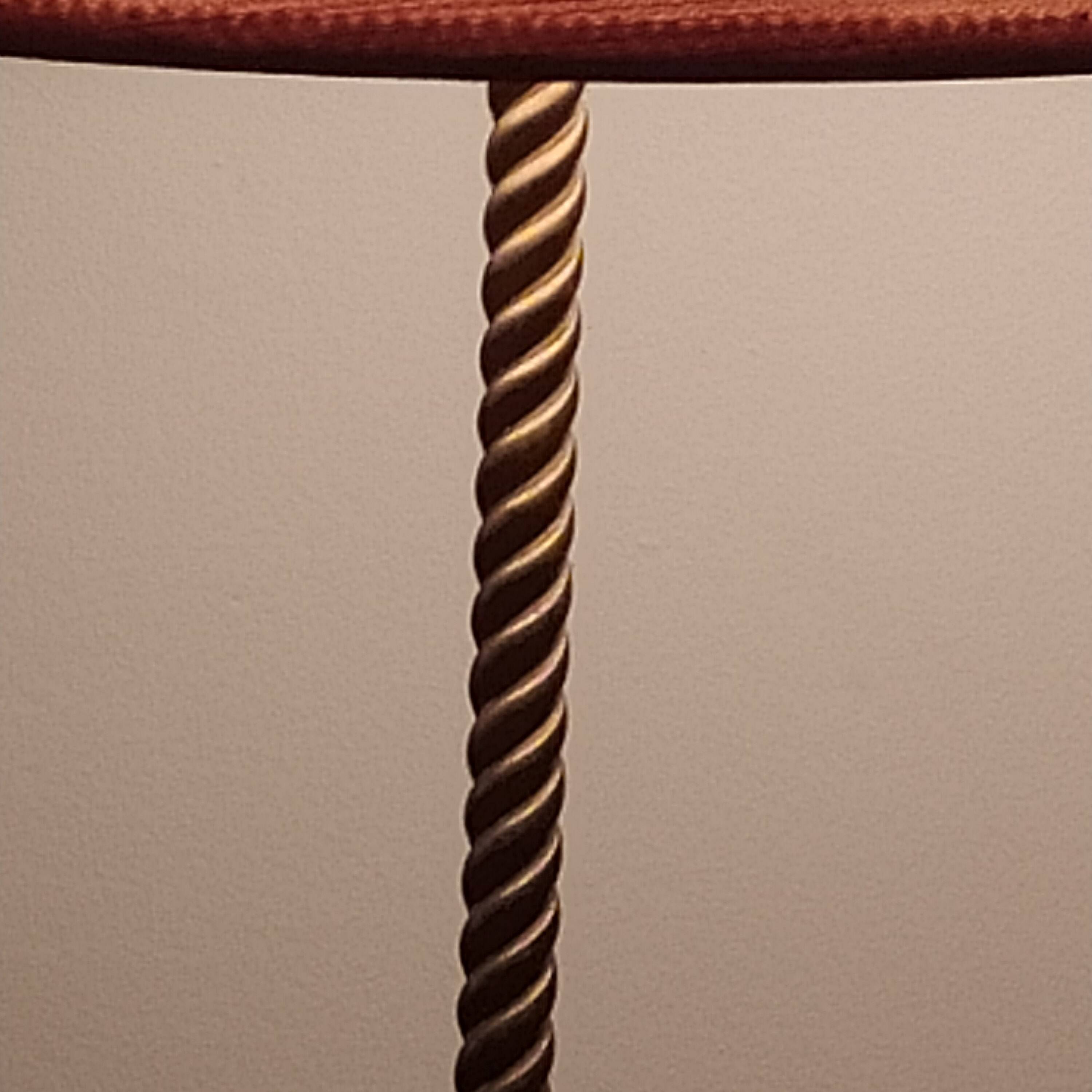 Vintage tripod floor lamp in golden brass twisted barrel