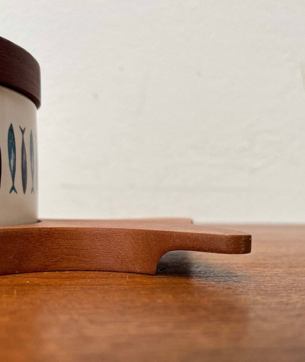 Sets of Swedish herring pots in ceramic and teak by Asa Lindberg for Sagaform, 2000s, set of 4.