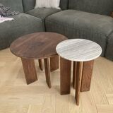 Tables basses gigognes travertin et chene massif