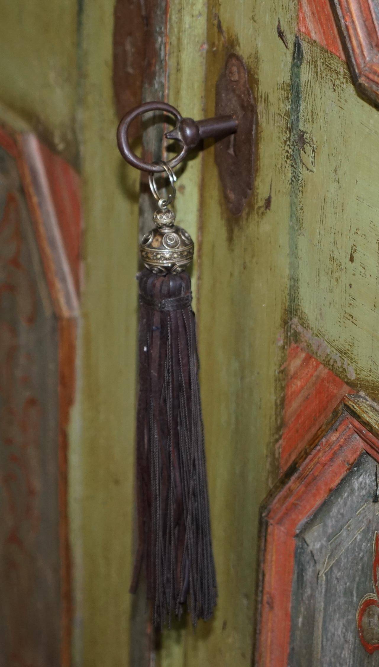 European Hand-Painted Wardrobe in Solid Oak circa 1800