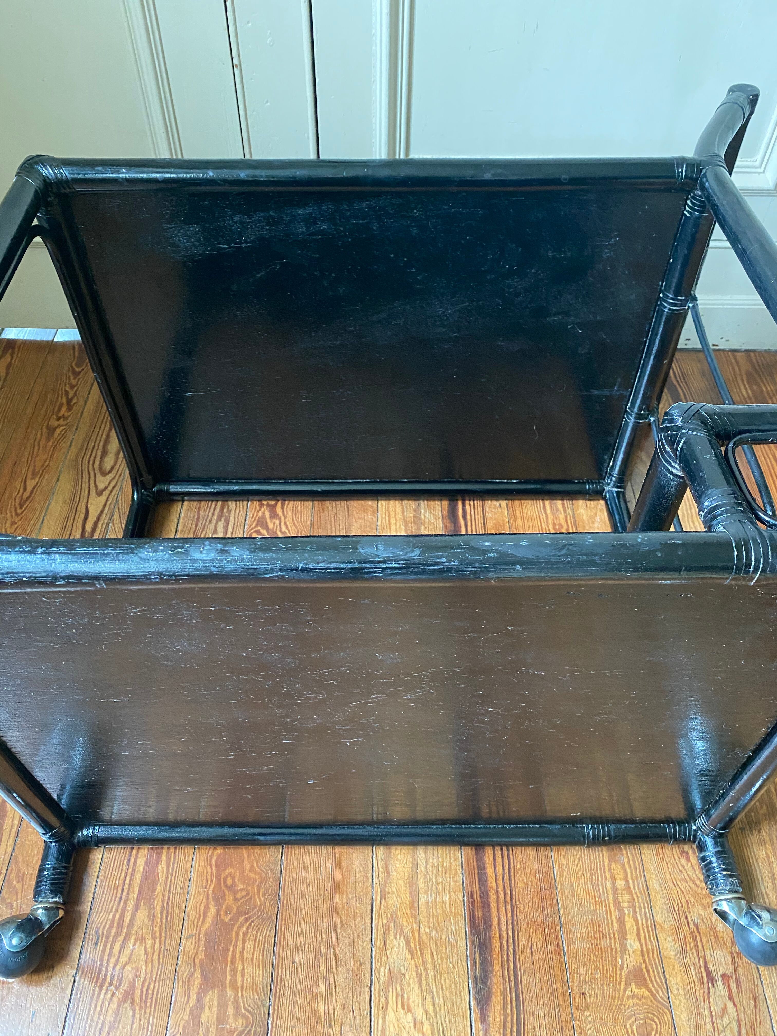 Black service in wood and rattan 70s