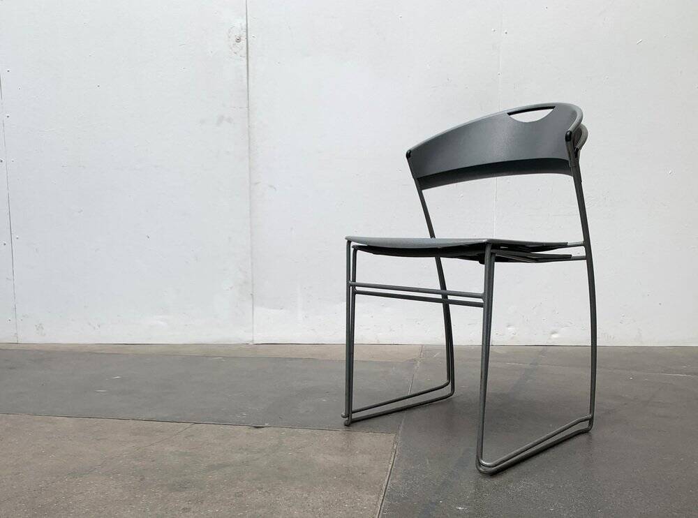 Set of stackable chairs model Juliette in postmodern Italian metal by Hannes Wettstein for Cerruti Baleri, 1980s.
