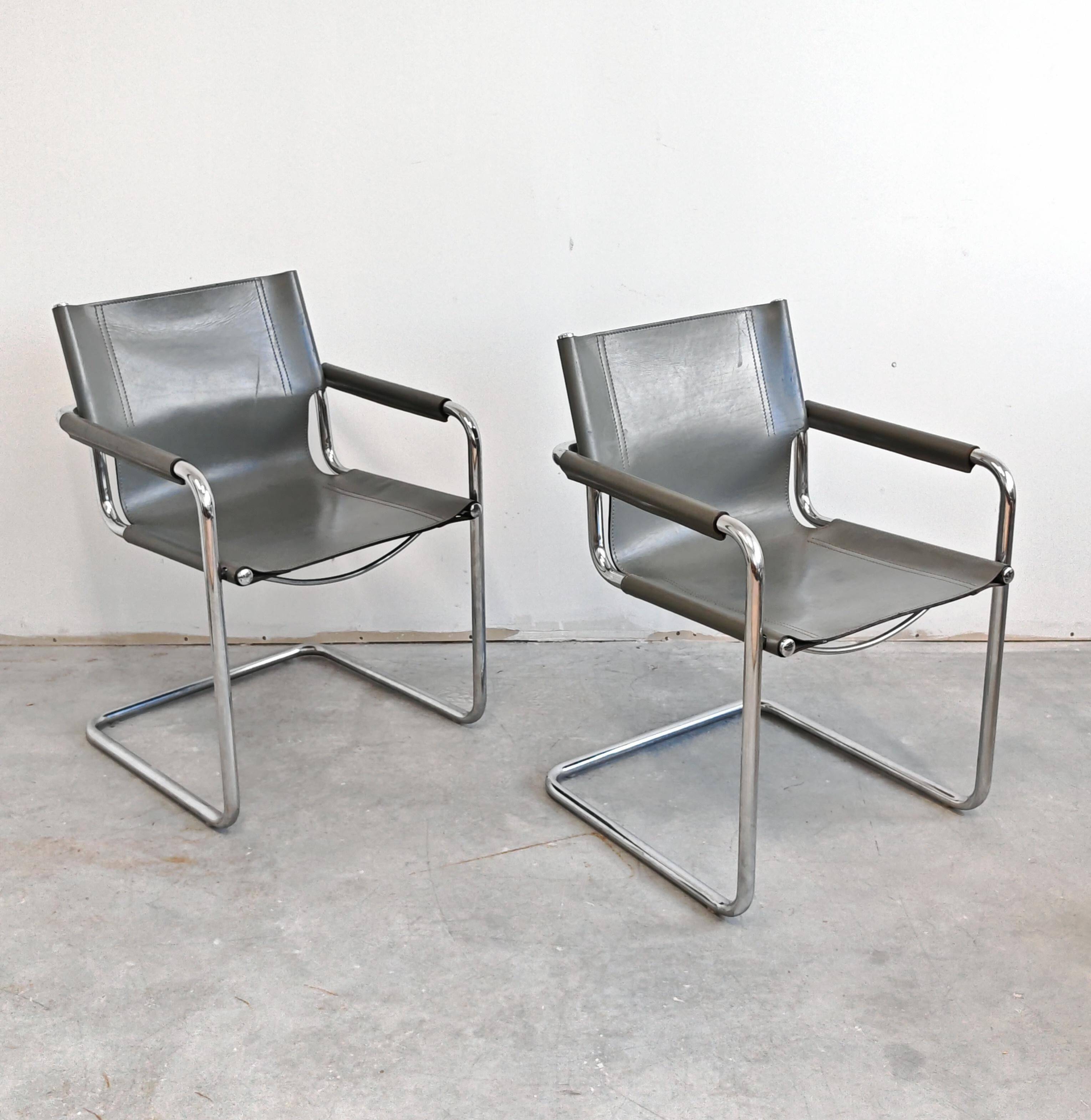 Pair of Bauhaus visitor chairs in leather by Mart Stam, Matteo Grassi