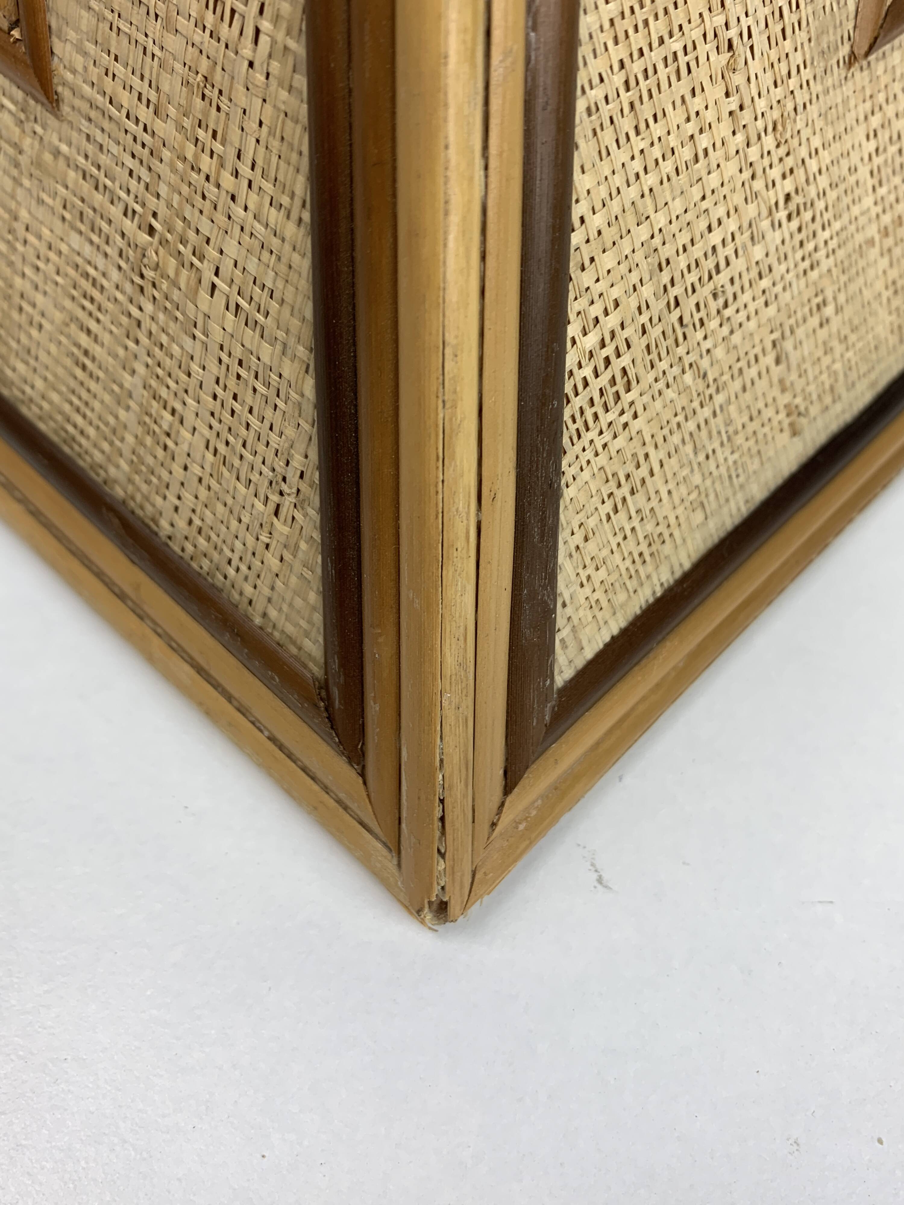 Midcentury pencil reed rattan bamboo and brass table lamp, 1970s