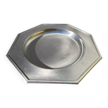 Octagonal stainless steel platter, silver-plated metal, Jean Couzon