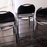 Chaises en cuir noir '70